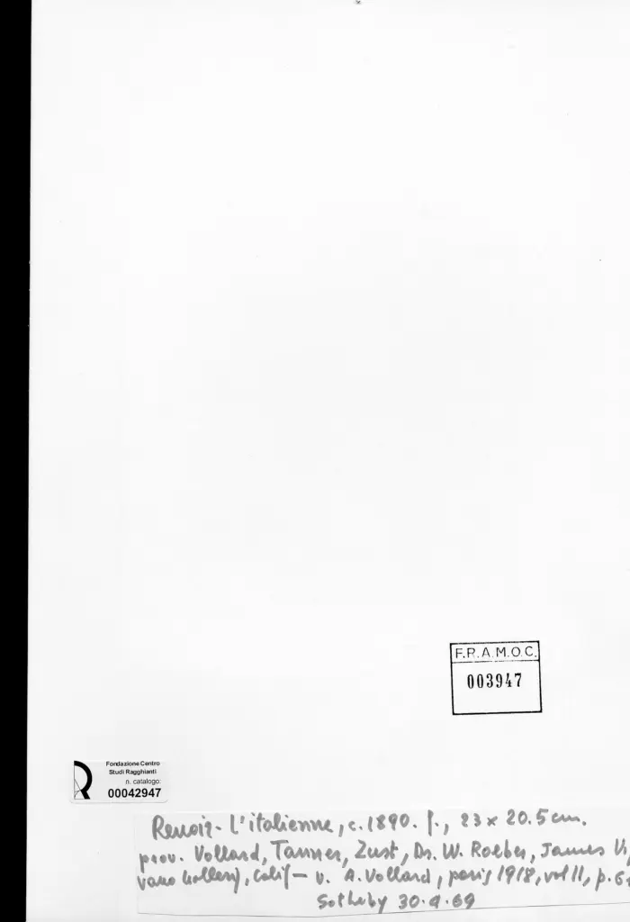 Anonimo , Renoir, Pierre Auguste - sec. XIX - L'italiana , retro