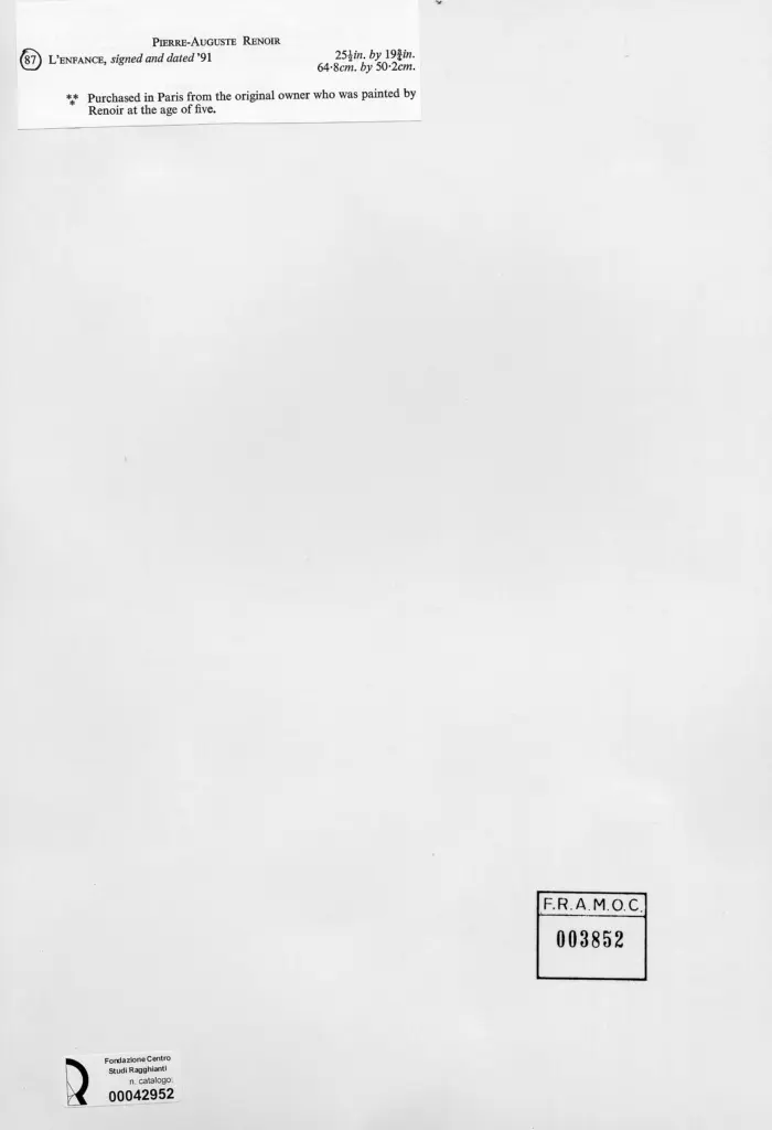 Anonimo , Renoir, Pierre Auguste - sec. XIX - L'Enfance , retro