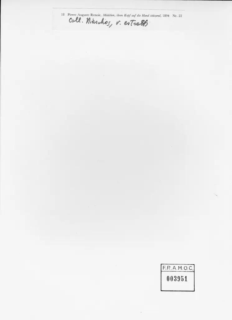 Anonimo , Renoir, Pierre Auguste - sec. XIX - Giovane donna chinata , retro