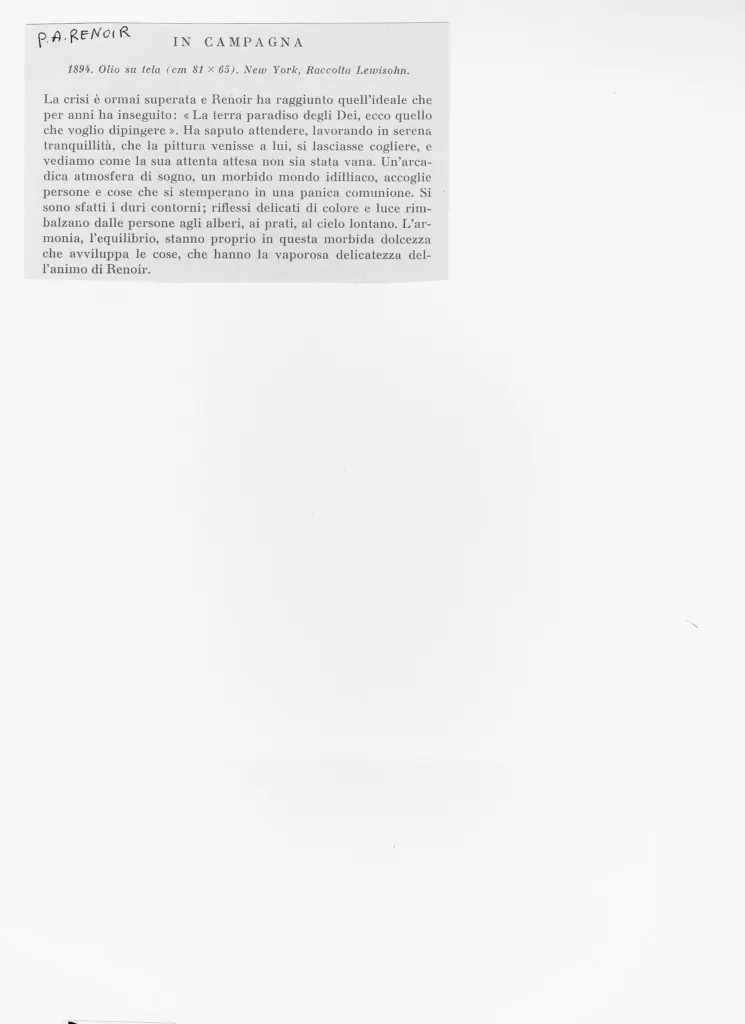 Anonimo , Renoir, Pierre Auguste - sec. XIX - In campagna , retro