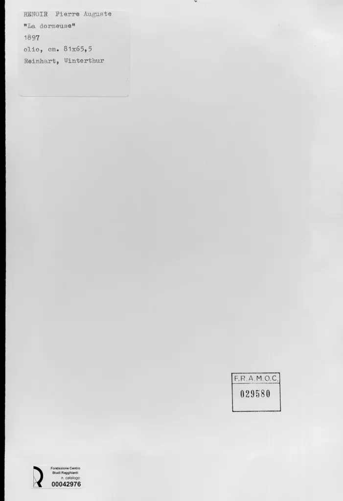 Anonimo , Renoir, Pierre Auguste - sec. XIX - La dormiente , retro