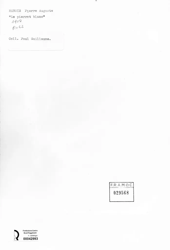 Anonimo , Renoir, Pierre Auguste - sec. XX - Il Pierrot bianco , retro