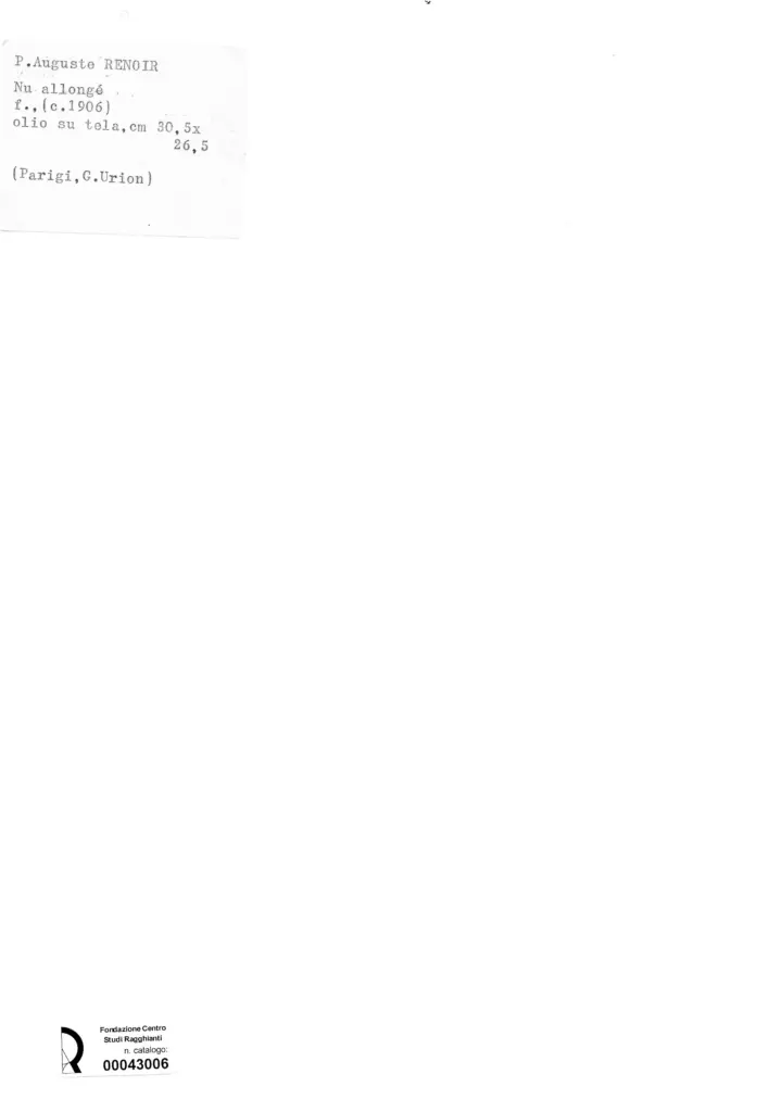 Anonimo , Renoir, Pierre Auguste - sec. XX - Nudo sdraiato , retro