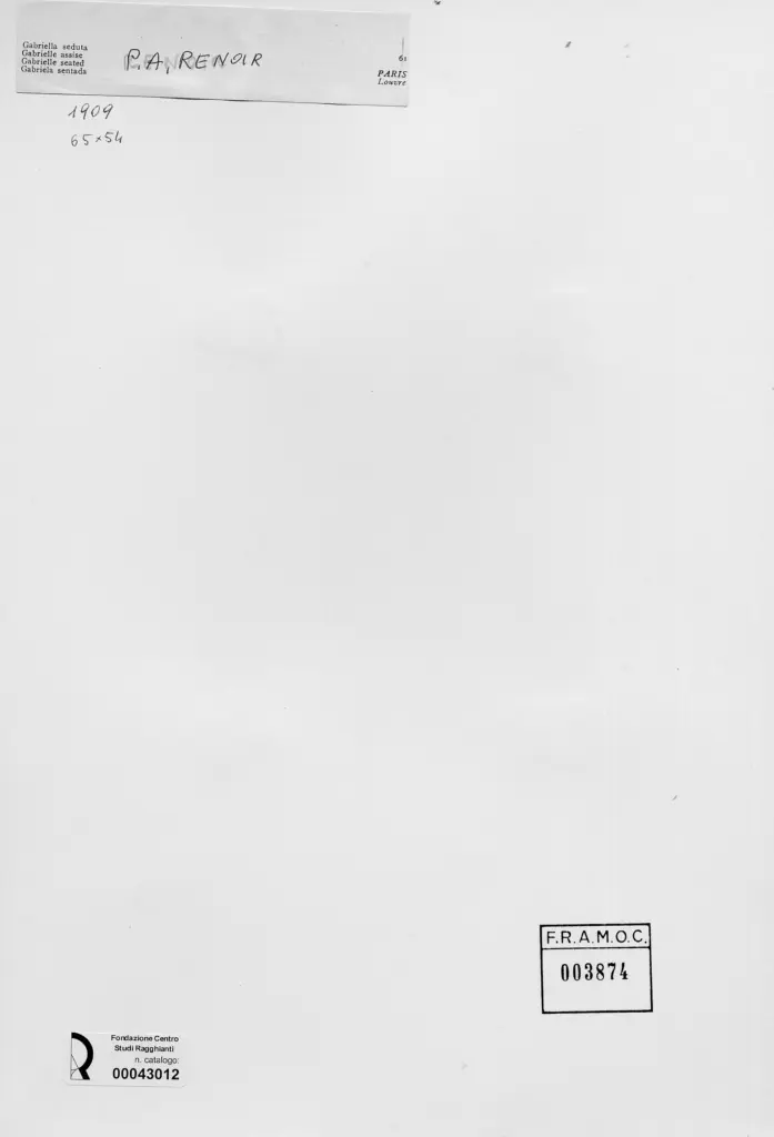 Anonimo , Renoir, Pierre Auguste - sec. XX - Gabriella seduta , retro