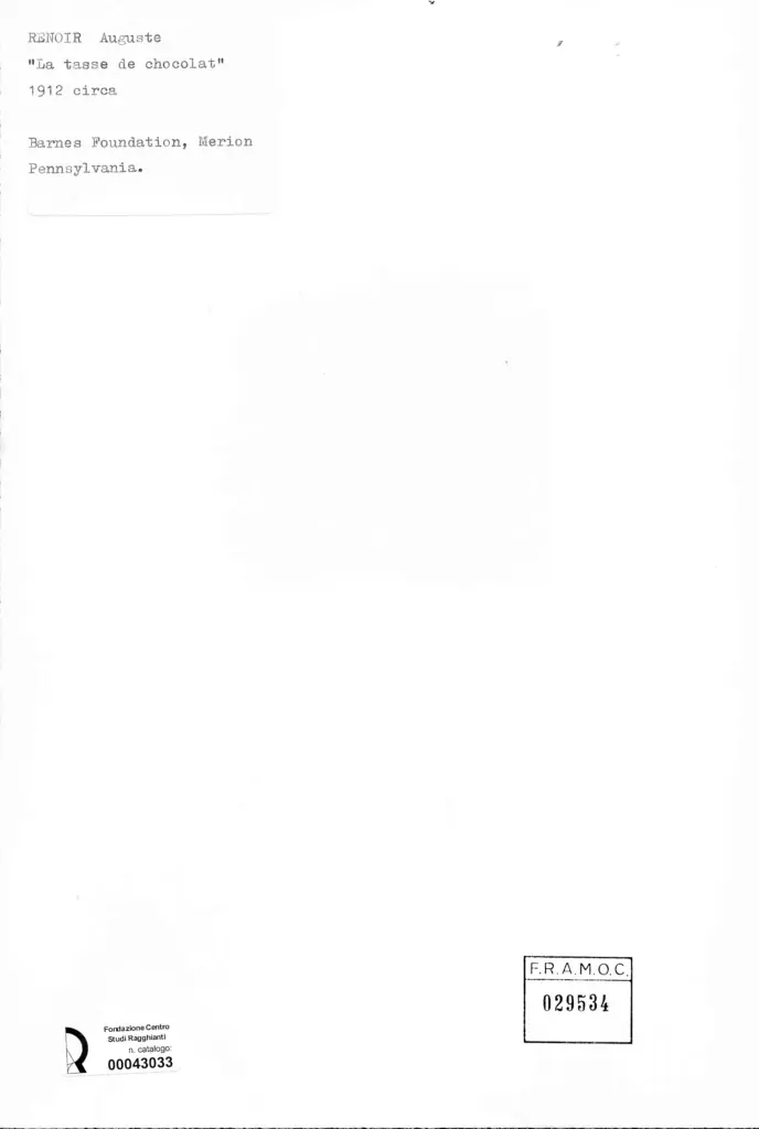 Anonimo , Renoir, Pierre Auguste - sec. XX - La tazza di cioccolata , retro
