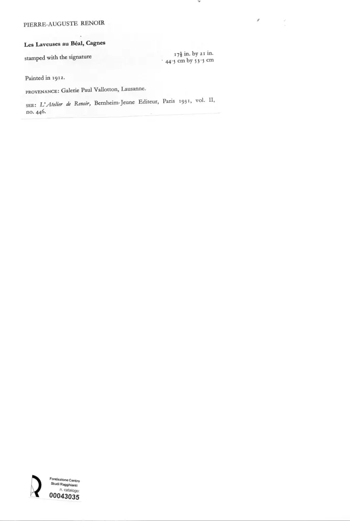 Anonimo , Renoir, Pierre Auguste - sec. XX - Les Laveuses au B&eacute;al, Cagnes , retro