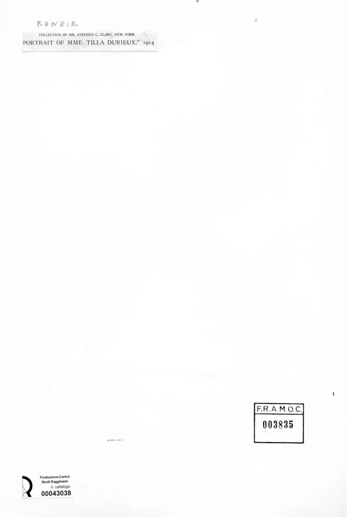 Anonimo , Renoir, Pierre Auguste - sec. XX - Ritratto di Mme. Tilla Durieux , retro