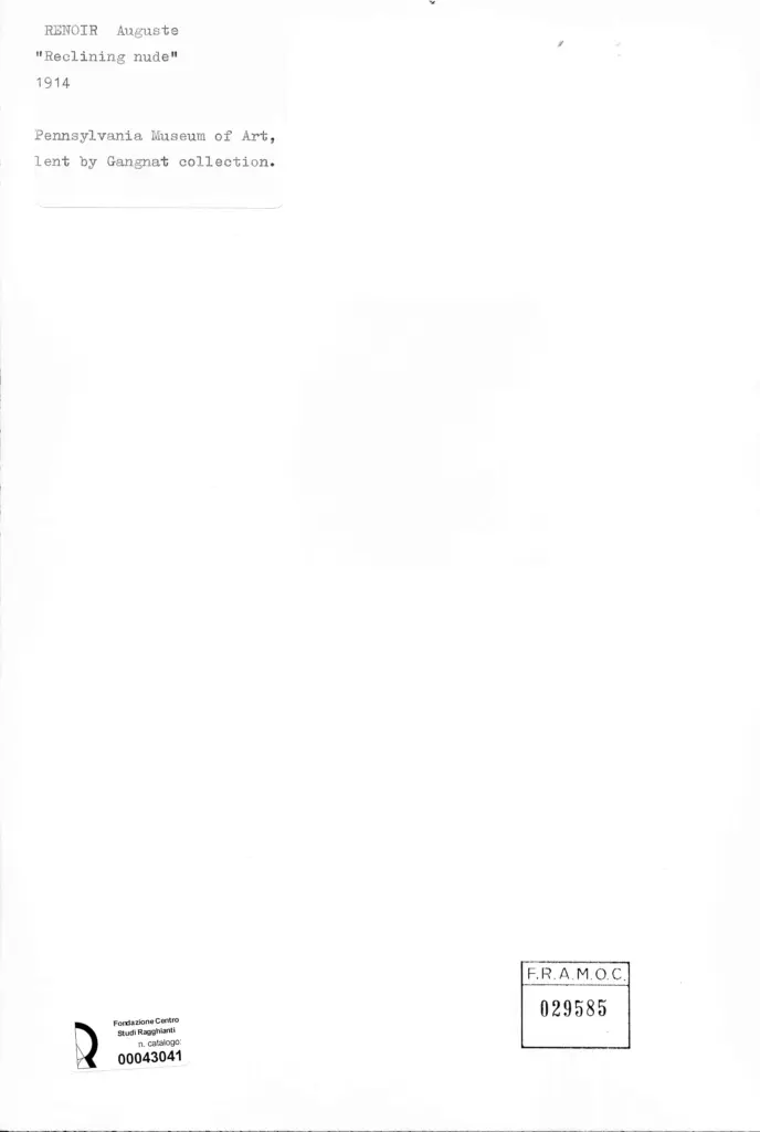 Anonimo , Renoir, Pierre Auguste - sec. XX - Reclining nude , retro