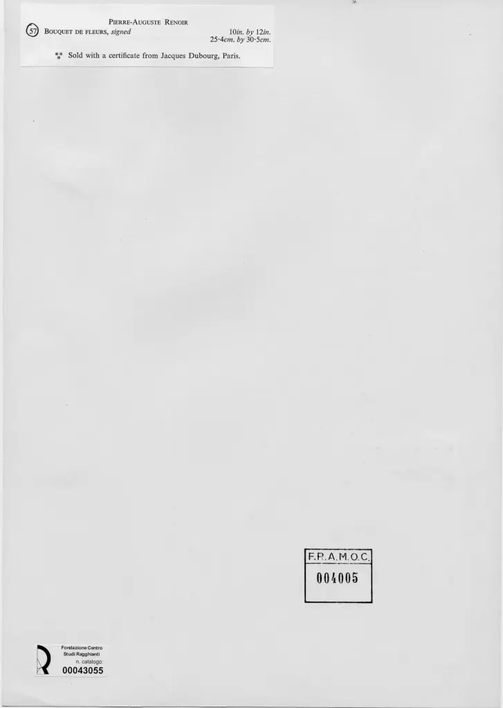 Anonimo , Renoir, Pierre Auguste - sec. XIX - Bouquet di fiori , retro