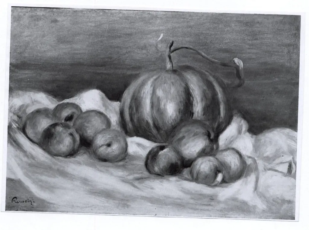 Anonimo , Renoir, Pierre Auguste - sec. XIX - Natura morta con melone e mele , fronte