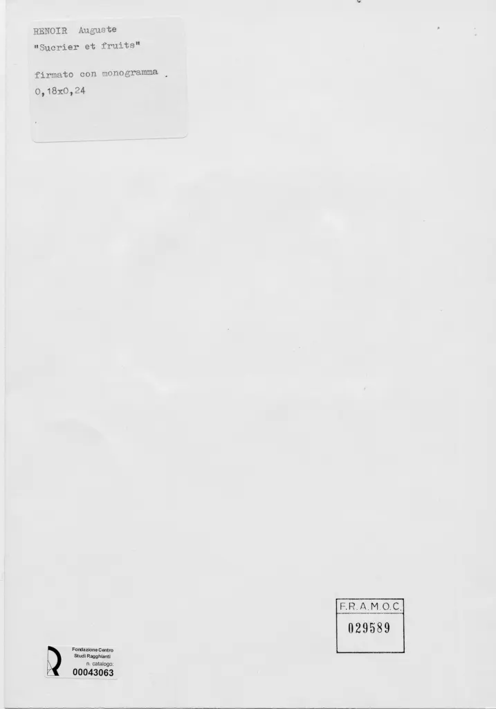 Anonimo , Renoir, Pierre Auguste - sec. XIX - Zucchero e frutta , retro