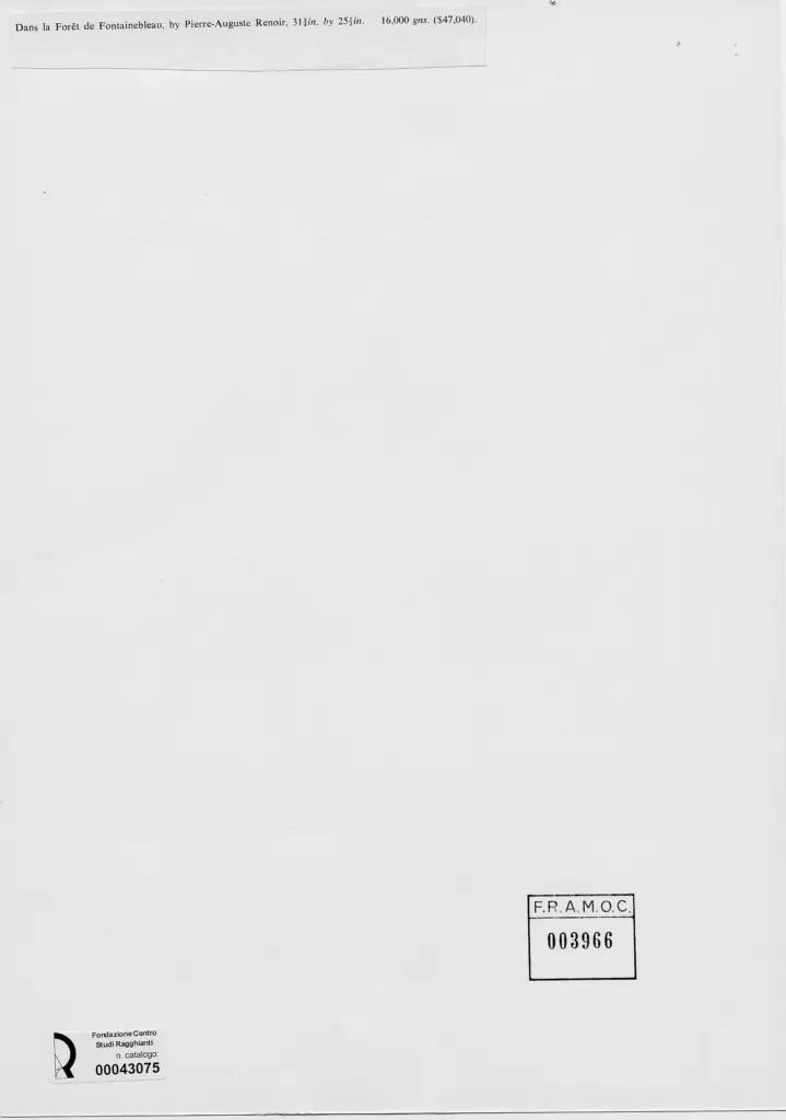 Anonimo , Renoir, Pierre Auguste - sec. XIX - Nella foresta di Fontainebleau , retro
