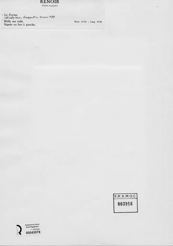 Anonimo , Renoir, Pierre Auguste - sec. XIX - La fattoria , retro