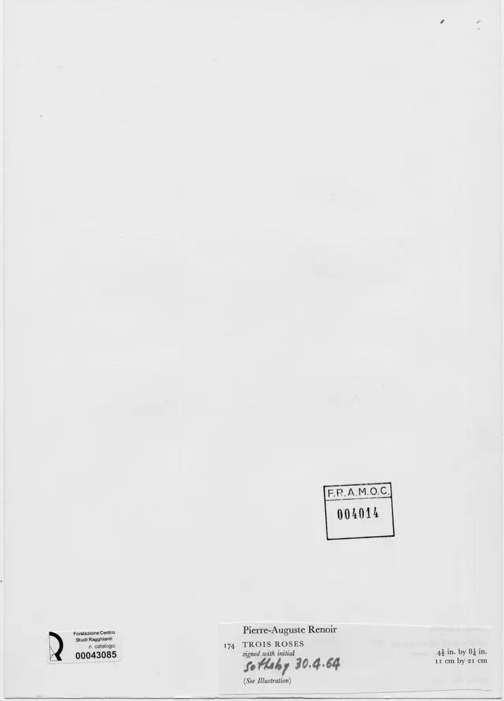 Anonimo , Renoir, Pierre Auguste - sec. XIX - Tre rose , retro