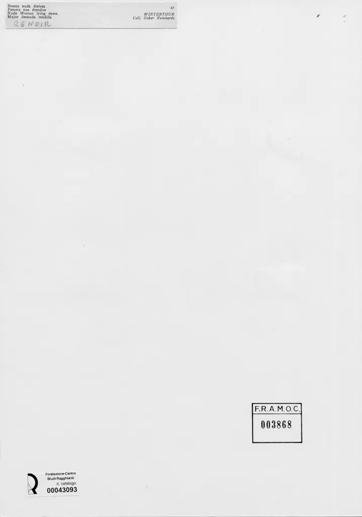 Anonimo , Renoir, Pierre Auguste - sec. XIX - Donna nuda distesa , retro