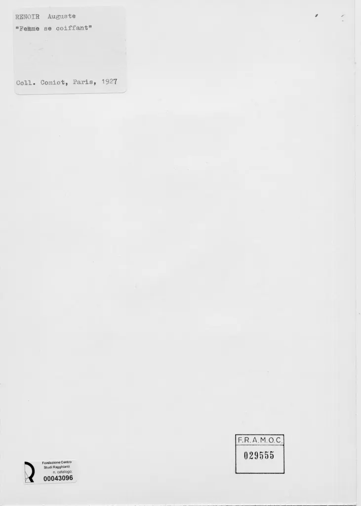 Anonimo , Renoir, Pierre Auguste - sec. XX - Donna che si pettina , retro