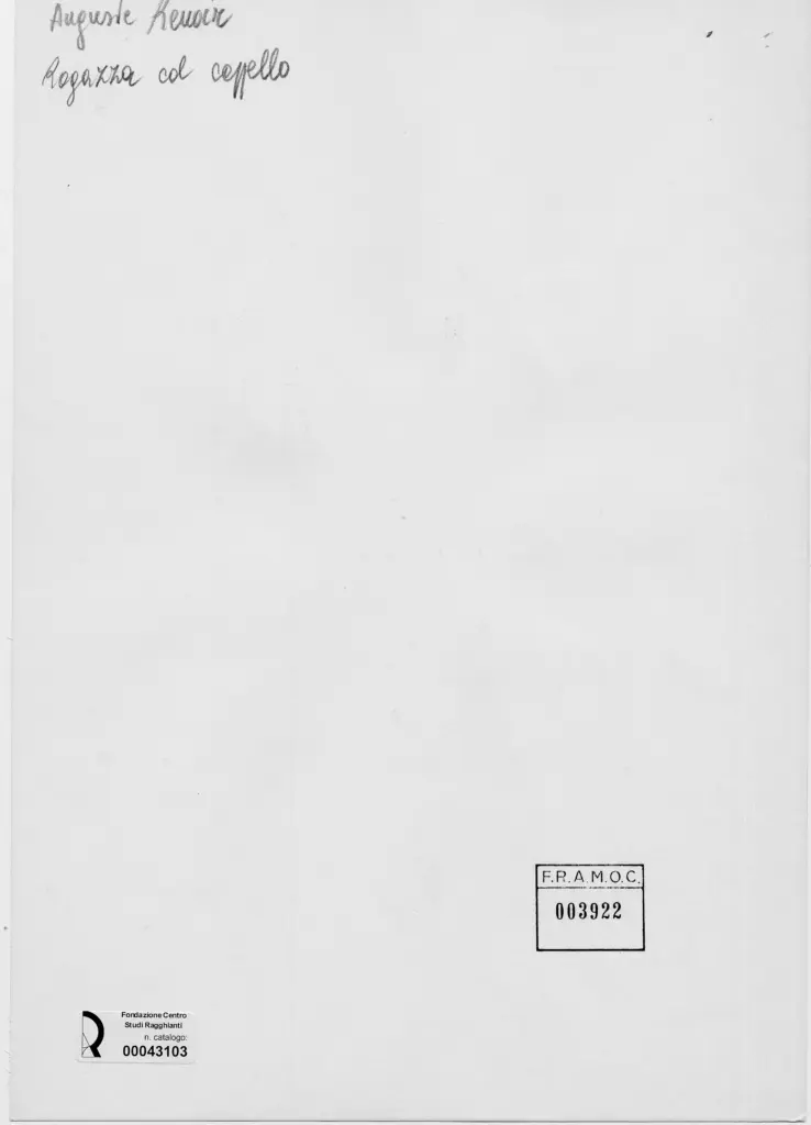 Anonimo , Renoir, Pierre Auguste - sec. XIX - Ragazza con cappello , retro