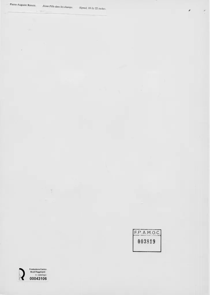 Anonimo , Renoir, Pierre Auguste - sec. XIX - Giovane donna nei campi , retro