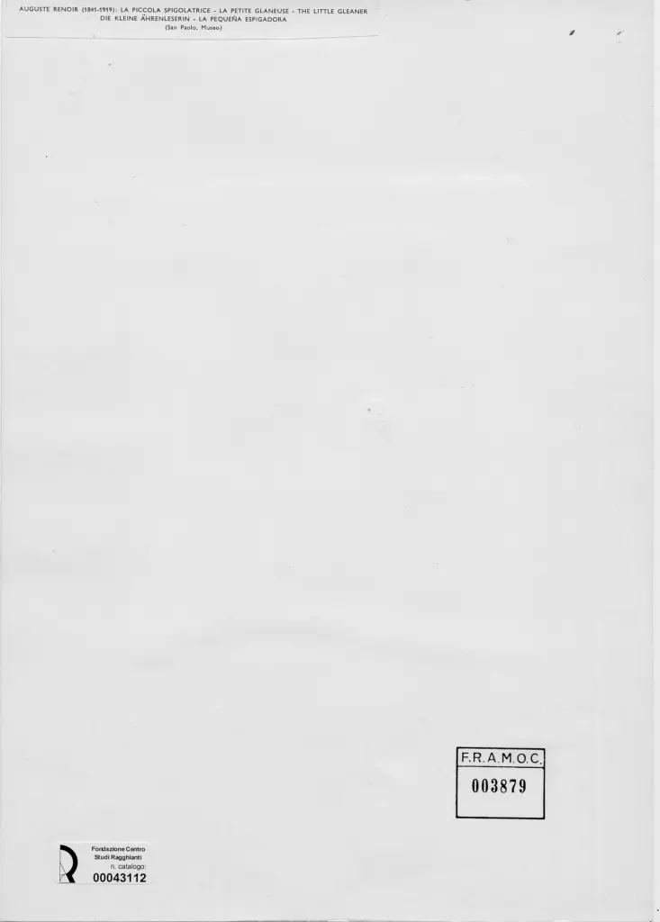 Anonimo , Renoir, Pierre Auguste - sec. XIX - La piccola spigolatrice , retro