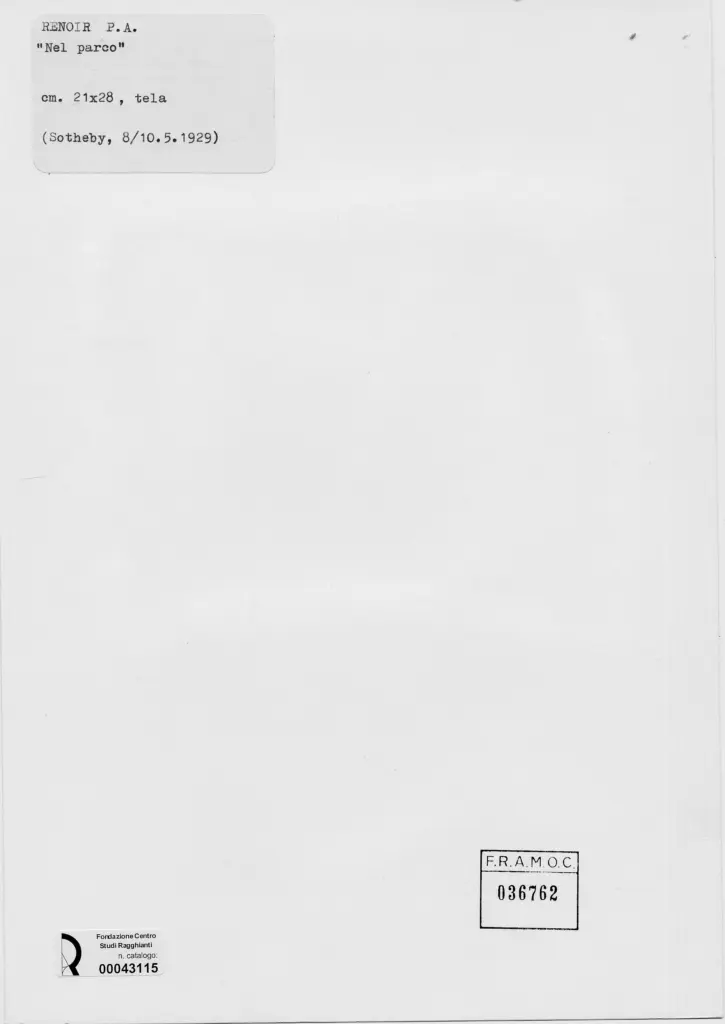 Anonimo , Renoir, Pierre Auguste - sec. XIX - Nel parco , retro