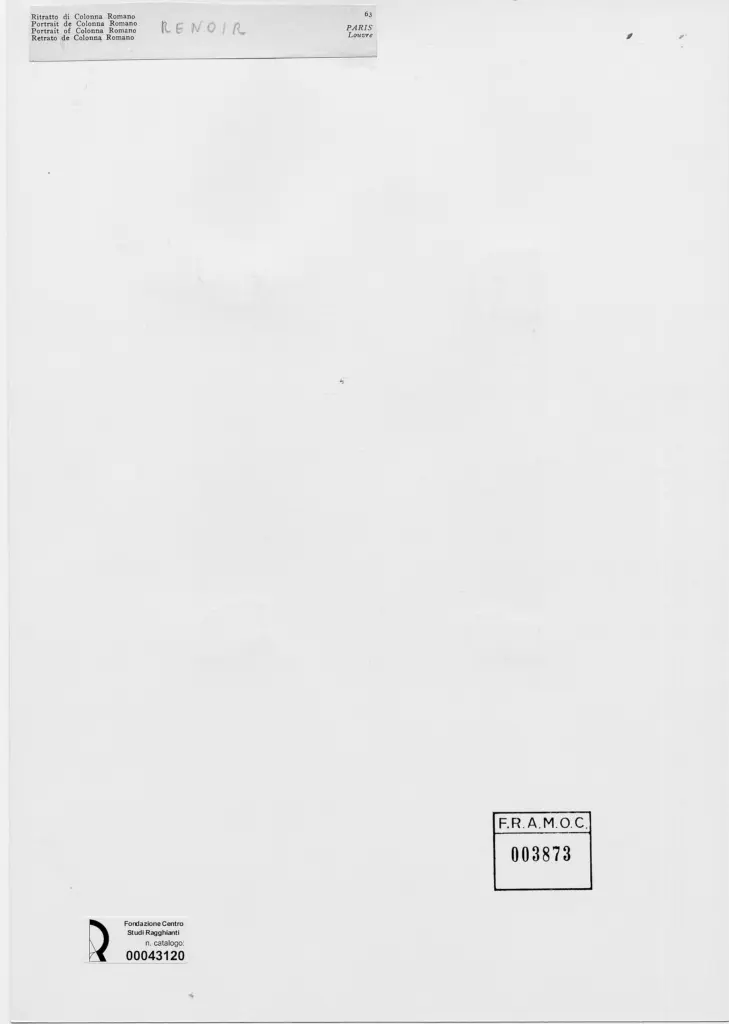 Anonimo , Renoir, Pierre Auguste - sec. XIX - Ritratto di Colonna Romano , retro
