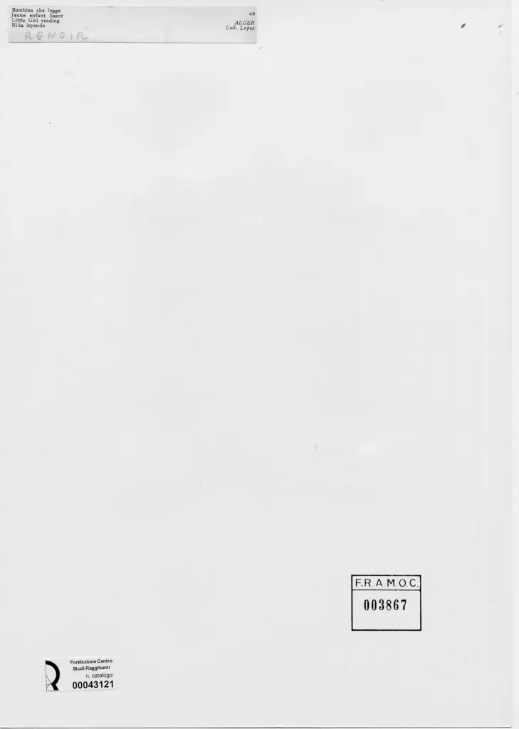 Anonimo , Renoir, Pierre Auguste - sec. XIX - Bambina che legge , retro