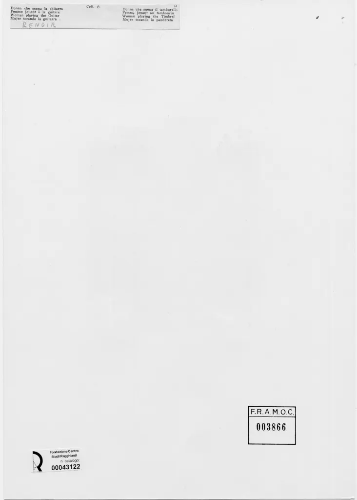 Anonimo , Renoir, Pierre Auguste - sec. XX - Donna che suona il tamburello , retro