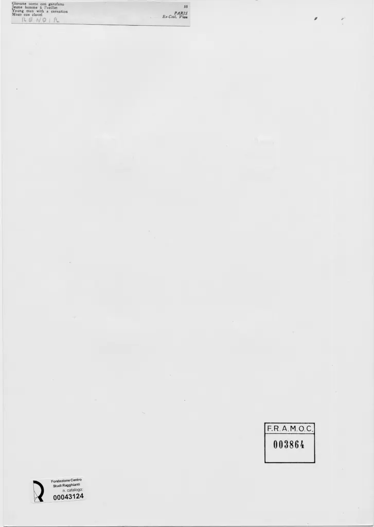 Anonimo , Renoir, Pierre Auguste - sec. XIX - Giovane uomo con garofano , retro