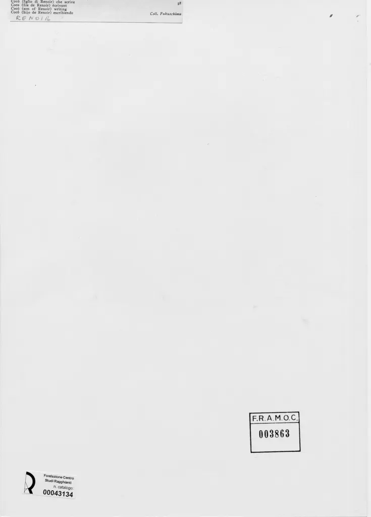 Anonimo , Renoir, Pierre Auguste - sec. XIX - Coc&ograve; che scrive , retro