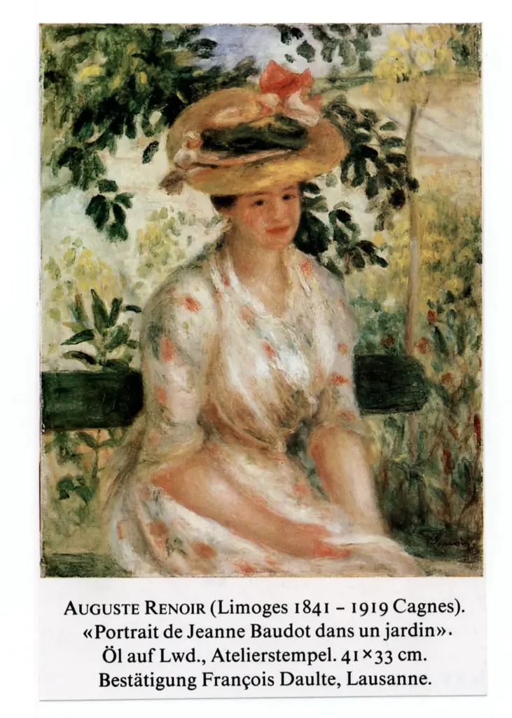 Anonimo , Renoir, Pierre Auguste - sec. XIX - Jeanne Baudot in giardino , fronte
