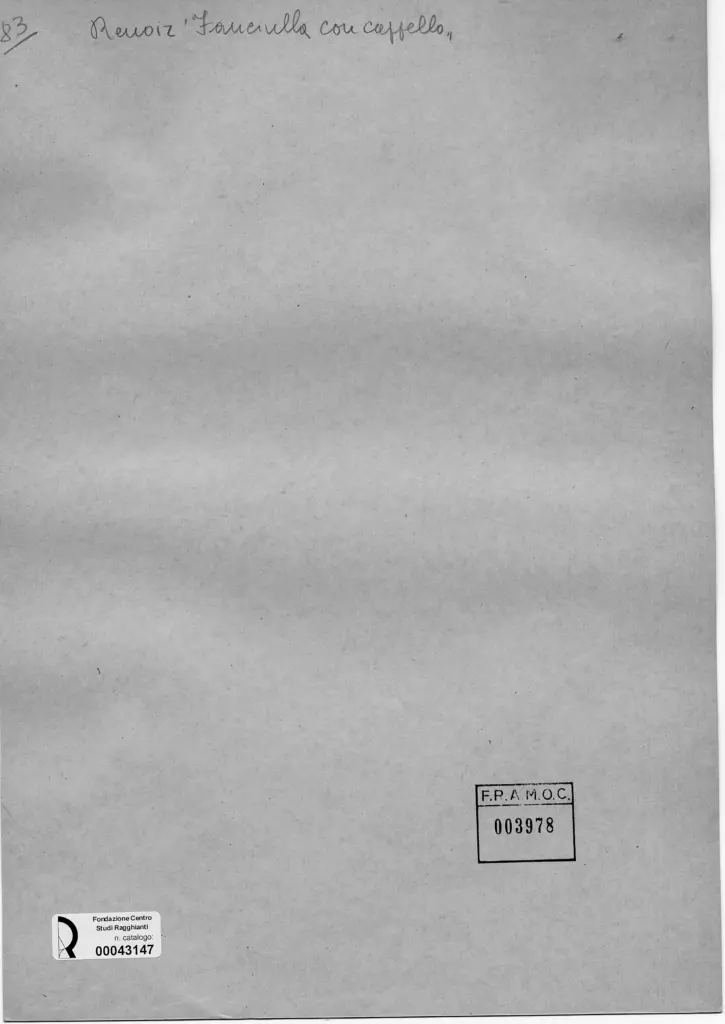 Anonimo , Renoir, Pierre Auguste - sec. XIX - Fanciulla con cappello , retro