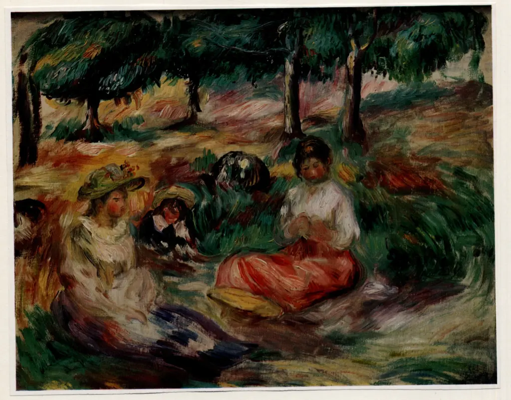 Anonimo , Renoir, Pierre Auguste - sec. XIX - Tre fanciulle sedute su un prato , fronte