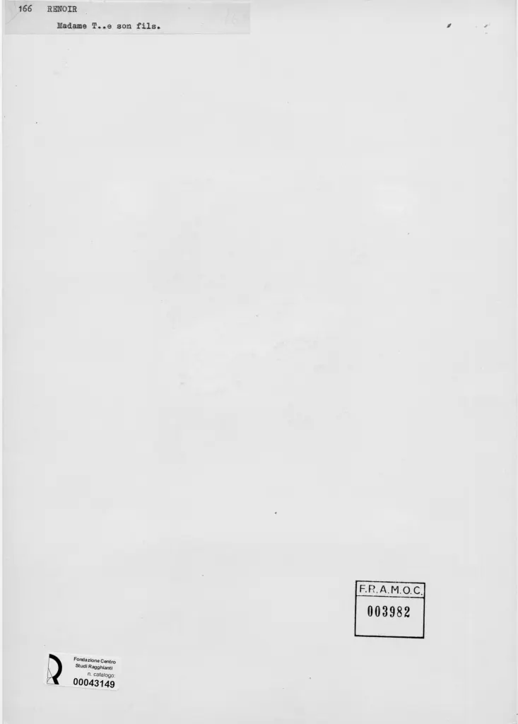 Anonimo , Renoir, Pierre Auguste - sec. XIX - Madame T. e suo figlio , retro