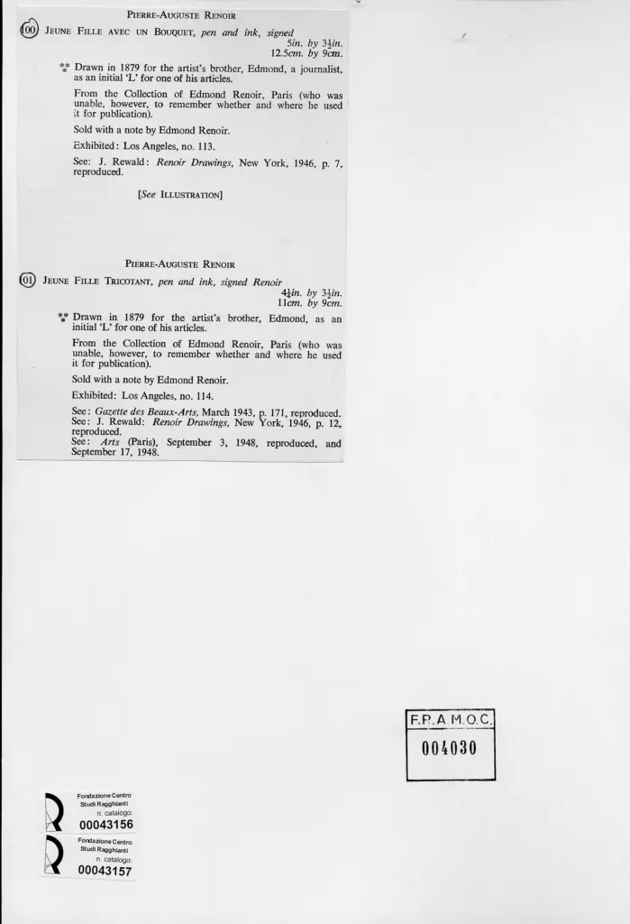 Anonimo , Renoir, Pierre Auguste - sec. XIX - Giovane donna che lavora a maglia , retro