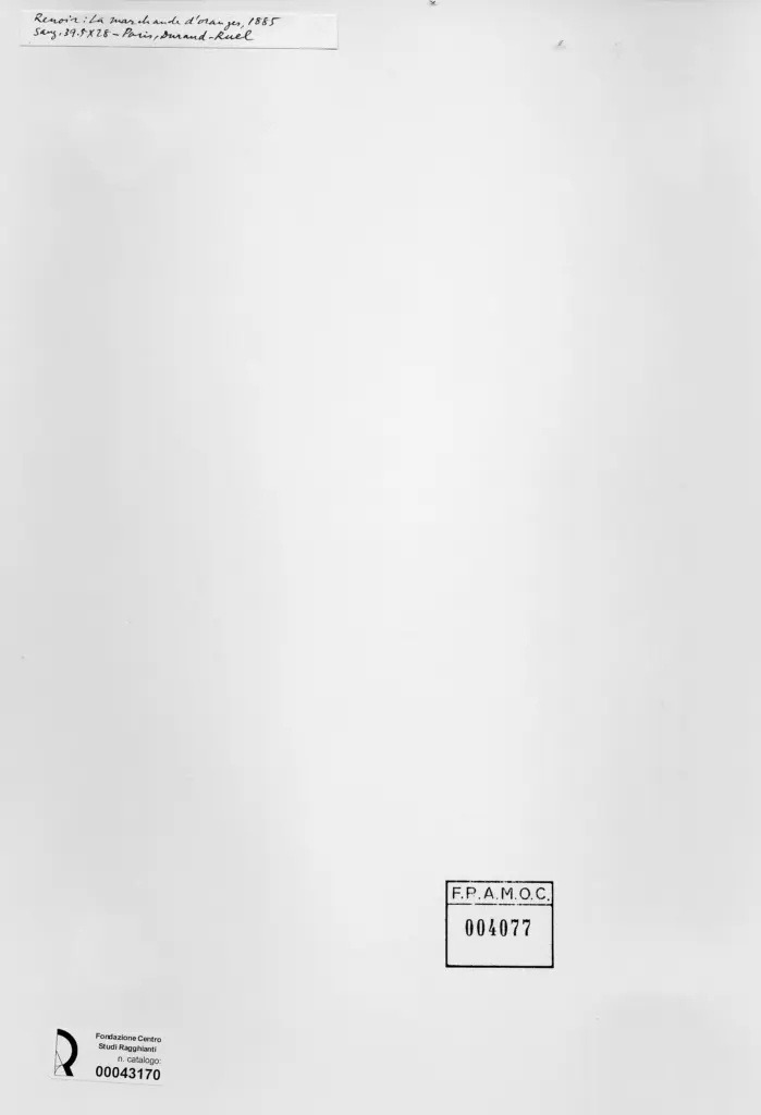 Anonimo , Renoir, Pierre Auguste - sec. XIX - La venditrice di arance , retro