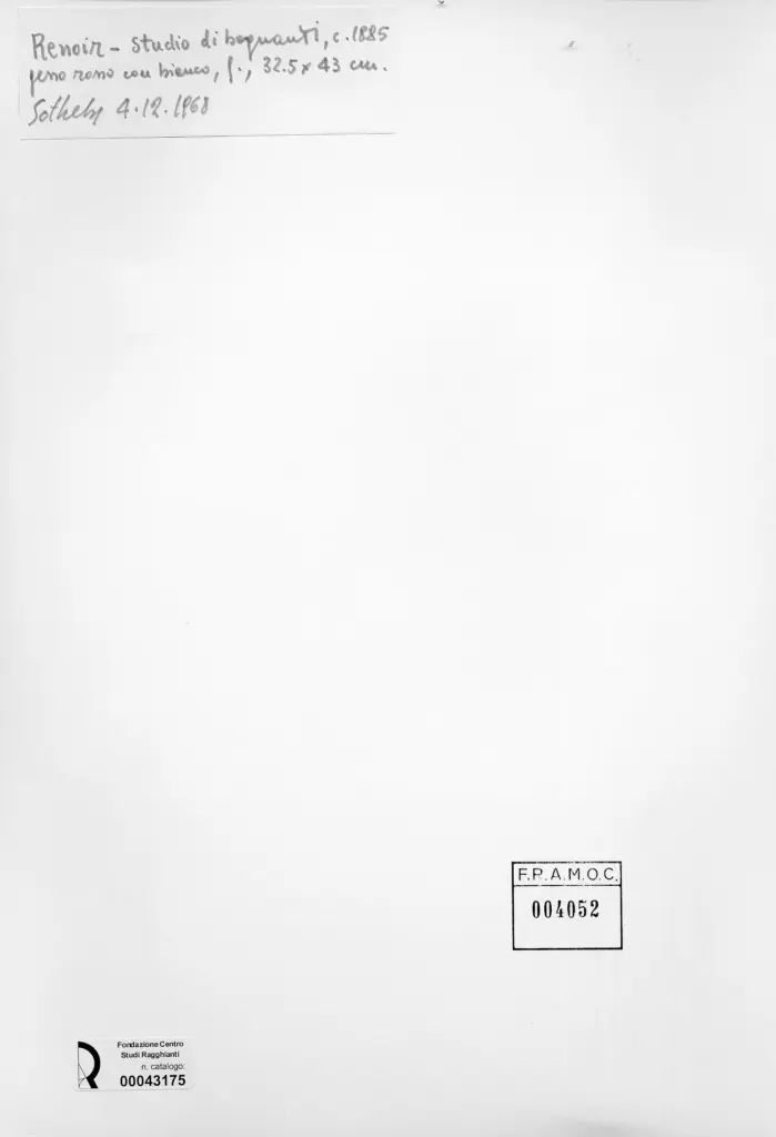 Anonimo , Renoir, Pierre Auguste - sec. XIX - Studio di bagnanti , retro