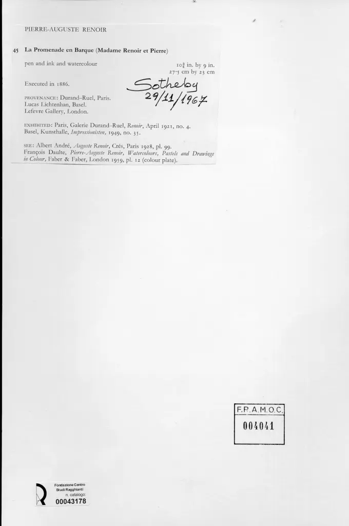 Anonimo , Renoir, Pierre Auguste - sec. XIX - Gita in barca (Madame Renoir e Pierre) , retro