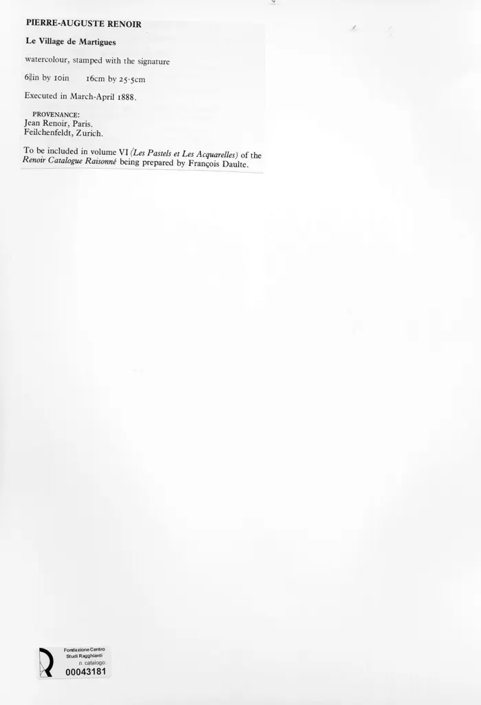 Anonimo , Renoir, Pierre Auguste - sec. XIX - Il villaggio di Martigues , retro