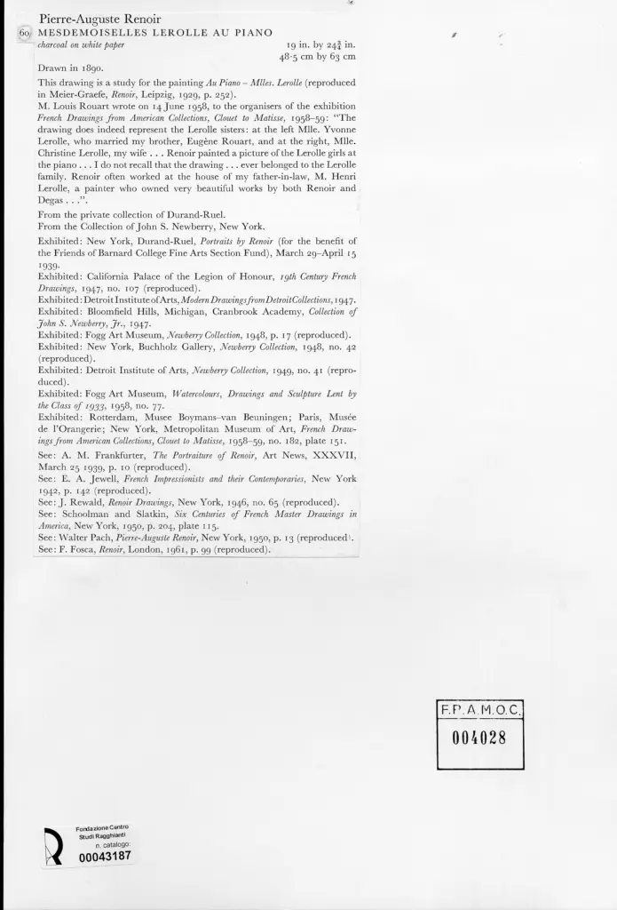 Anonimo , Renoir, Pierre Auguste - sec. XIX - Mesdemoiselles Lerolle al piano , retro