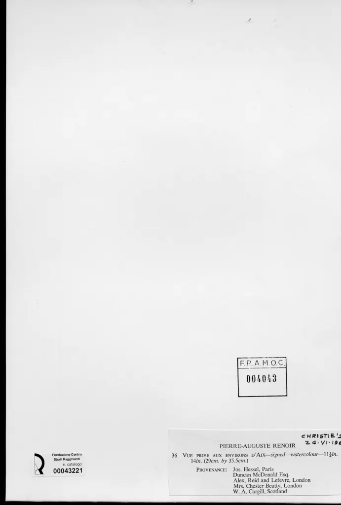 Anonimo , Renoir, Pierre Auguste - sec. XIX - Vista d'Aix , retro