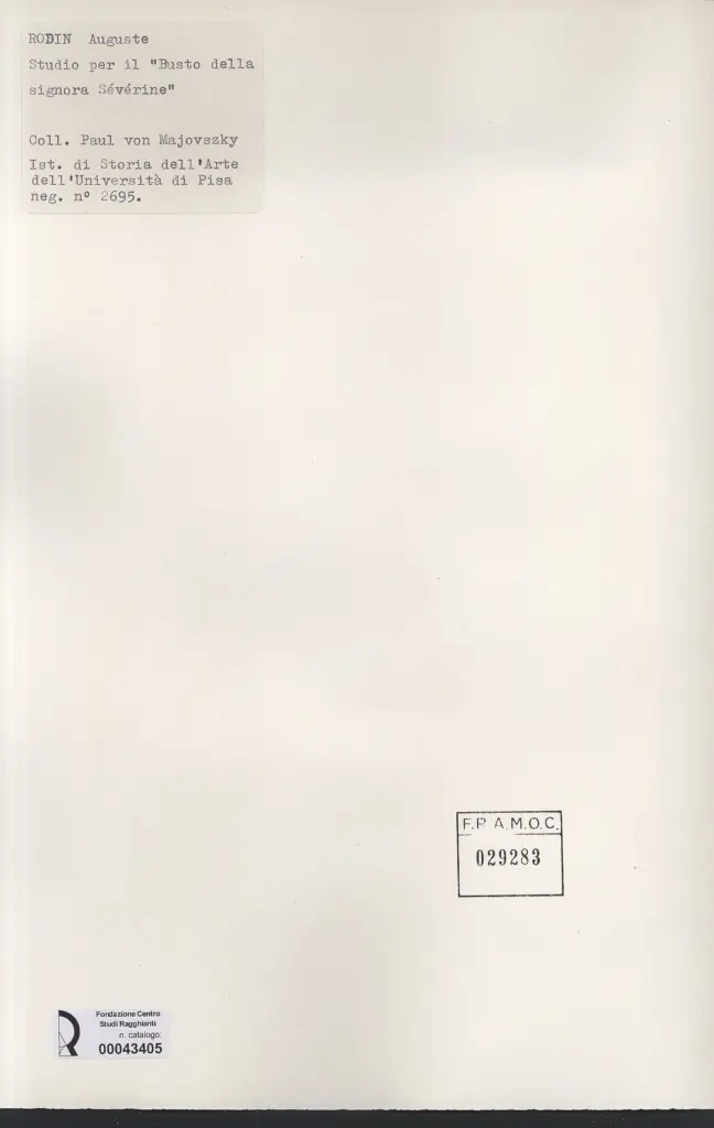 Anonimo , Rodin, Auguste - sec. XIX - Studio per il "Busto della signora S&eacute;v&eacute;rine" , retro