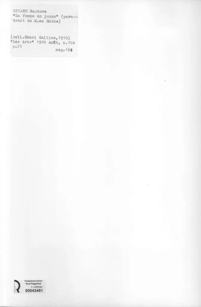 Anonimo , Gustave, Ricard - sec. XIX - La femme en jaune (portrait de M.me Hodze) , retro