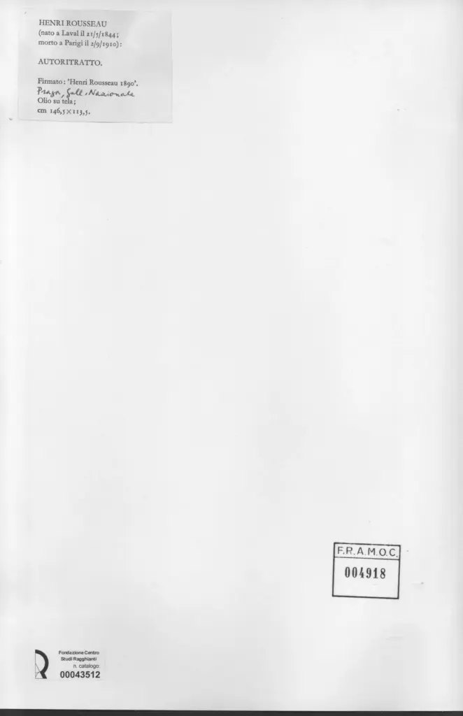 Anonimo , Rousseau, Henri - sec. XIX - Autoritratto , retro