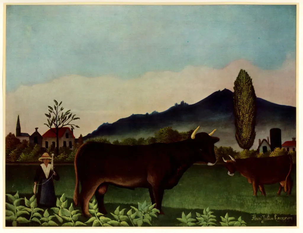 Anonimo , Rousseau, Henri - sec. XIX - Paesaggio con bestiame , fronte