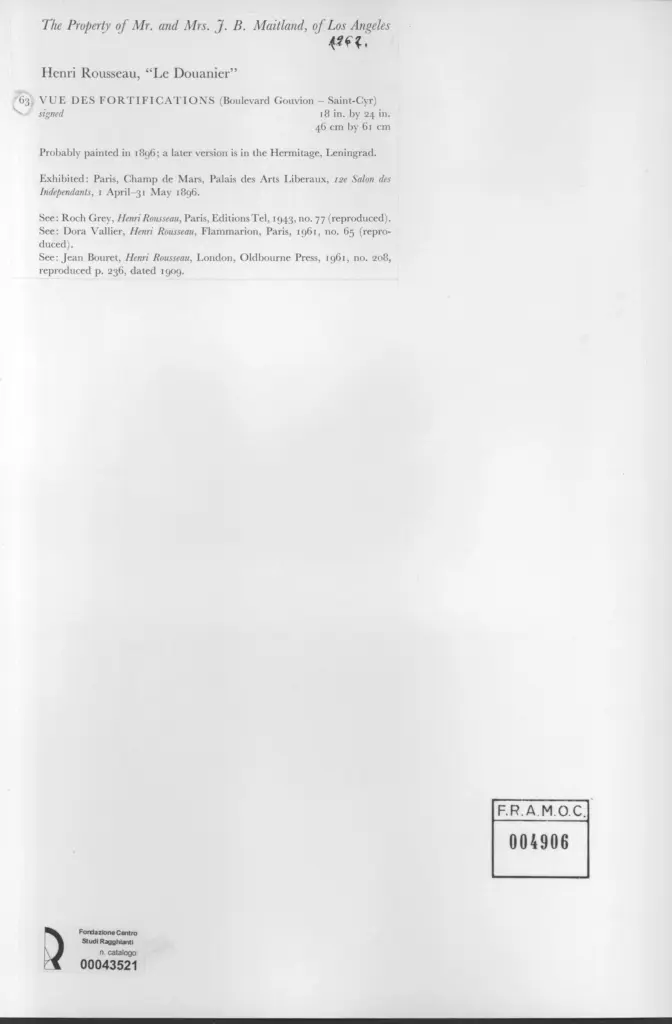 Anonimo , Rousseau, Henri - sec. XIX - Vue des fortifications (Boulevard Gouvion - Saint-Cyr) , retro