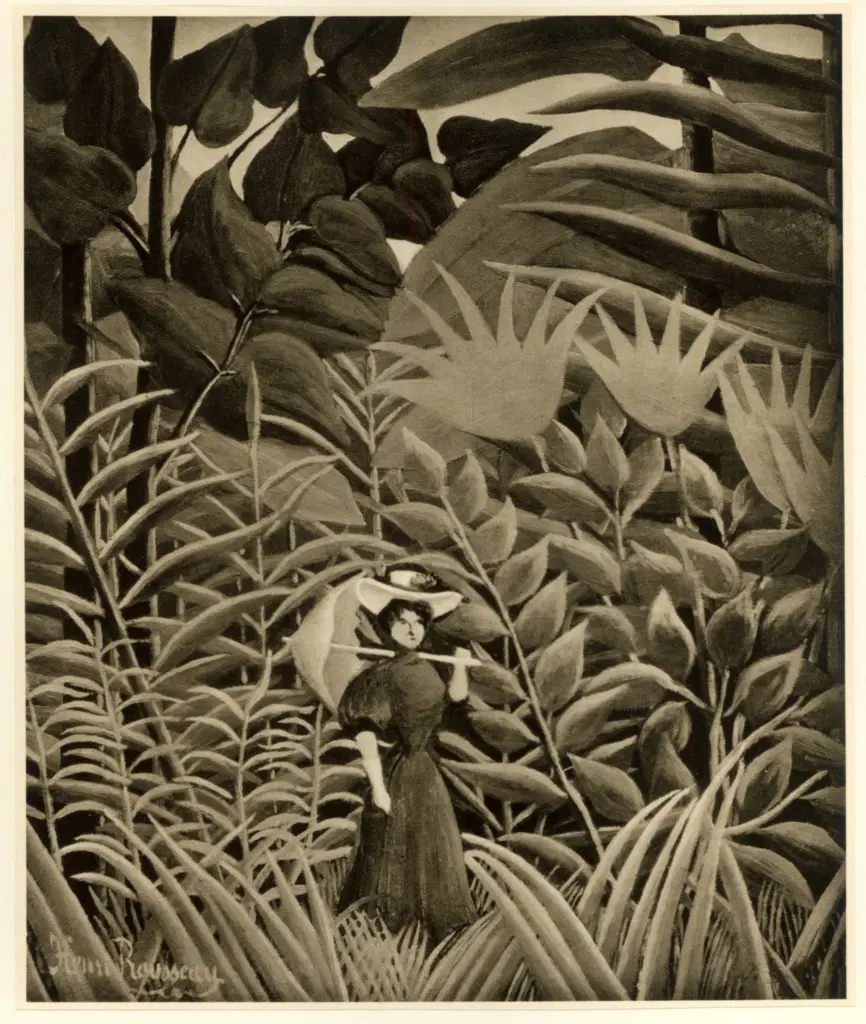 Anonimo , Rousseau, Henri - sec. XX - L'ombrelle rouge (Femme &agrave; l'ombrelle dans la for&ecirc;t exotique) , fronte