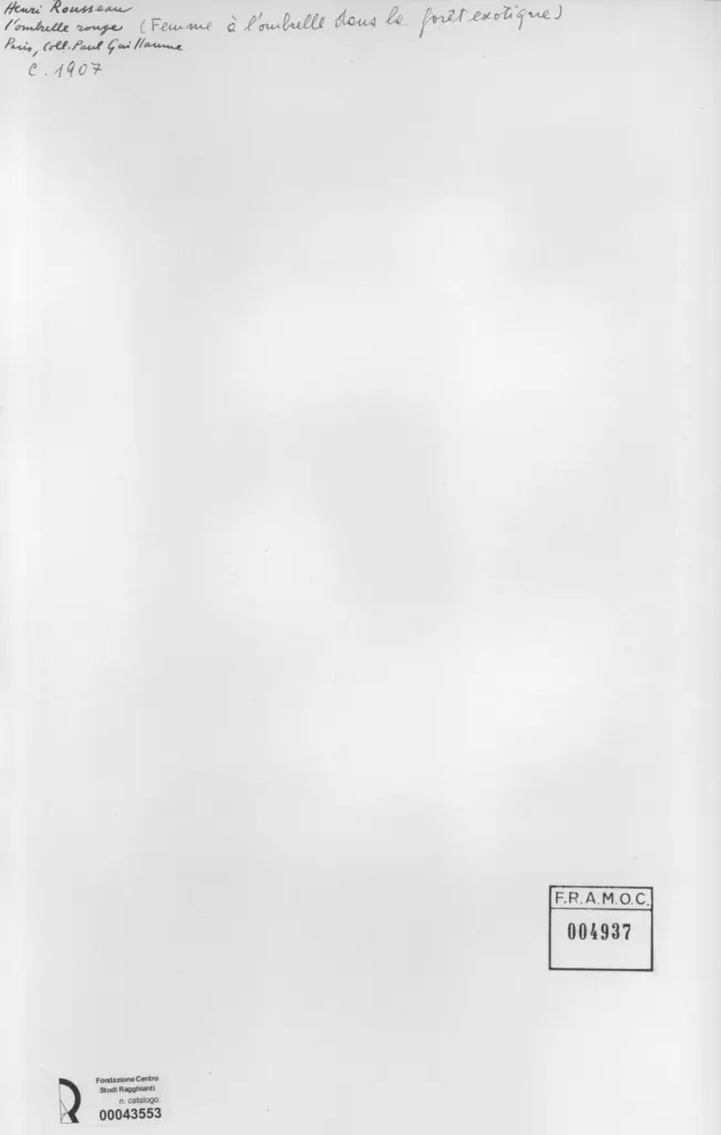 Anonimo , Rousseau, Henri - sec. XX - L'ombrelle rouge (Femme &agrave; l'ombrelle dans la for&ecirc;t exotique) , retro