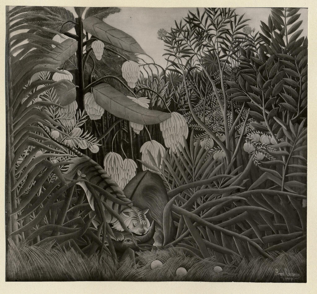 Anonimo , Rousseau, Henri - sec. XX - Tigre che attacca un bufalo , fronte
