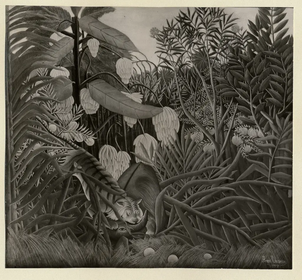 Anonimo , Rousseau, Henri - sec. XX - Tigre che attacca un bufalo , fronte