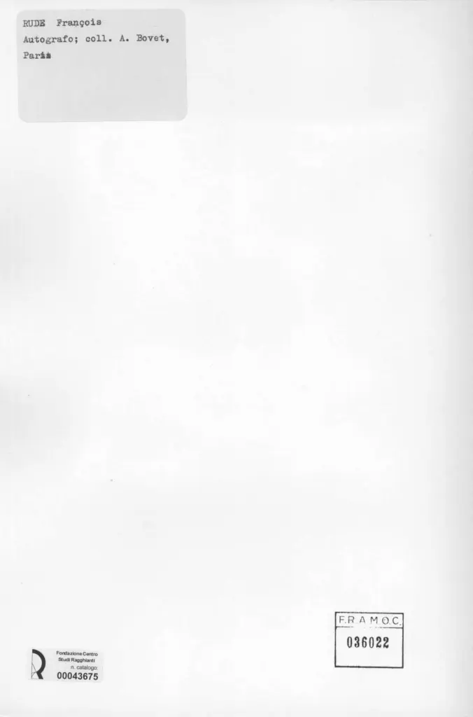 Anonimo , Rude, Francois - sec. XIX - Autografo , retro